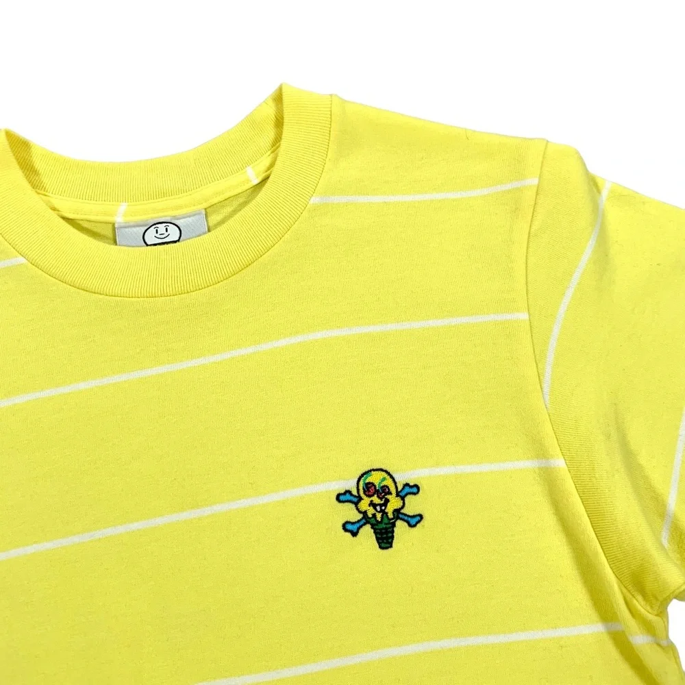 VTG Billionaire Boys Club Ice Cream Cones & Bones Yellow Striped T Shirt Size XS - Picture 2 of 5